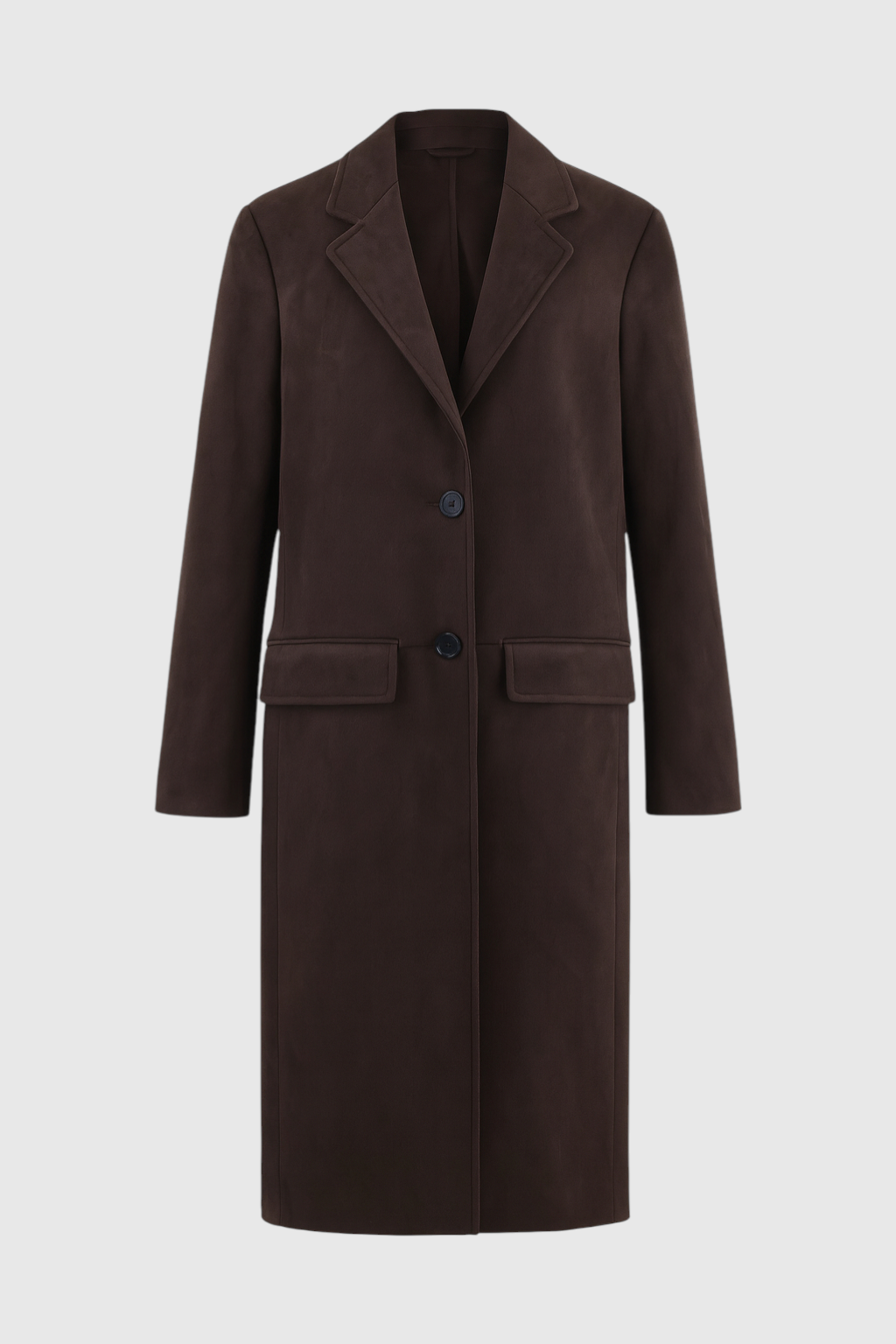 Long Suedette Overcoat | Single-Breasted, Notched Lapel, Relaxed Fit