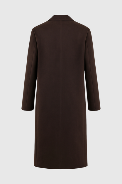 Long Suedette Overcoat | Single-Breasted, Notched Lapel, Relaxed Fit