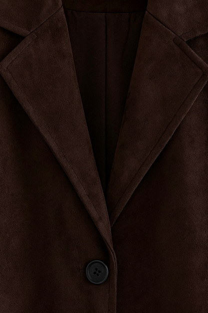 Long Suedette Overcoat | Single-Breasted, Notched Lapel, Relaxed Fit