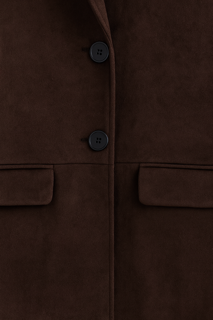 Long Suedette Overcoat | Single-Breasted, Notched Lapel, Relaxed Fit