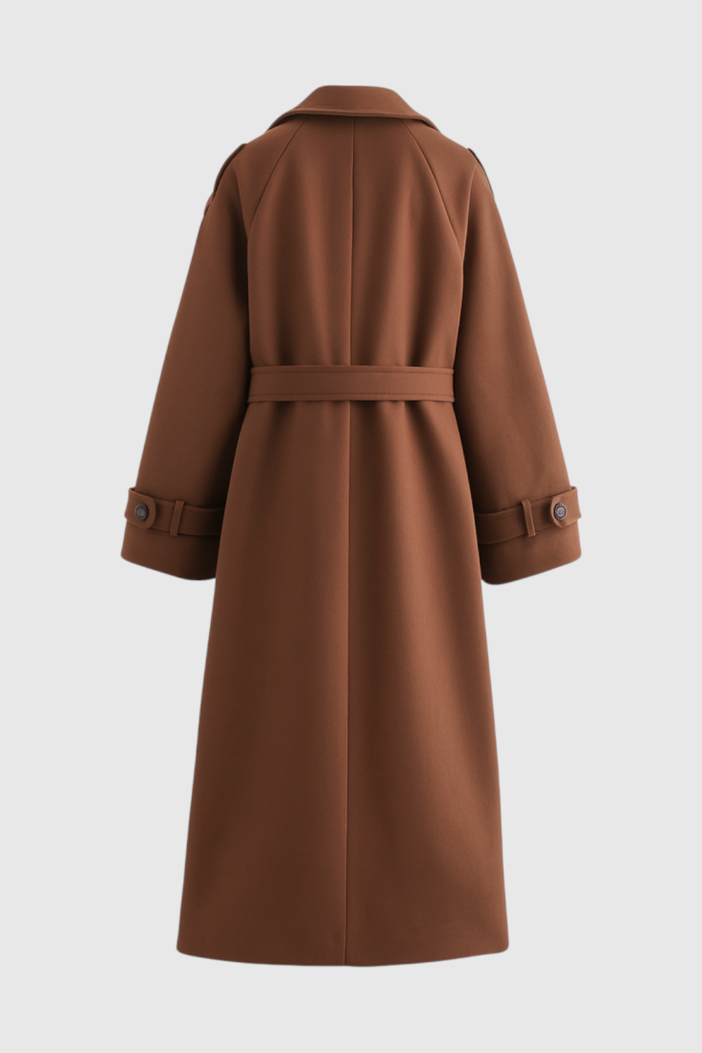 Double-Breasted Wool Blend Long Overcoat | Notched Lapel, Self-Belt