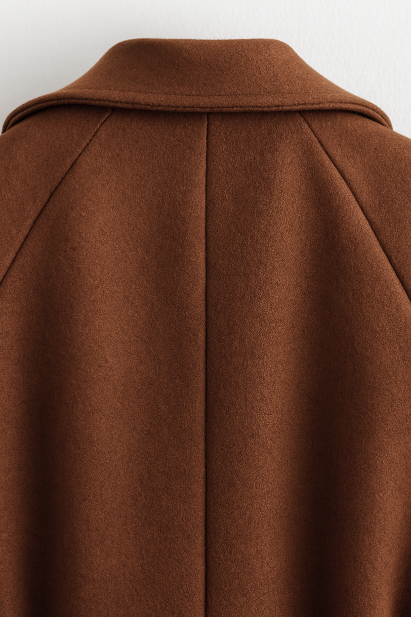 Double-Breasted Wool Blend Long Overcoat | Notched Lapel, Self-Belt