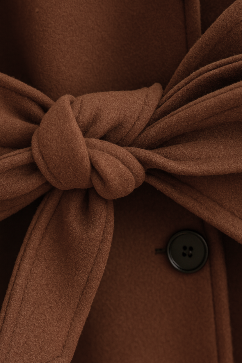 Double-Breasted Wool Blend Long Overcoat | Notched Lapel, Self-Belt