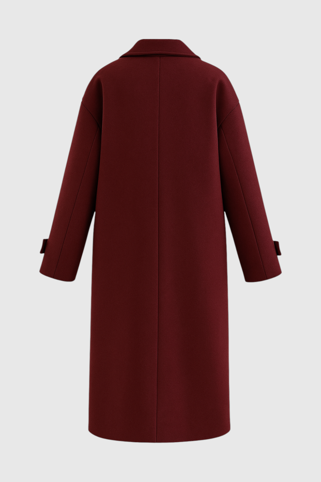 Long Double Breasted Coat | Relaxed Fit, Notched Lapel, Cuff Strap Detail