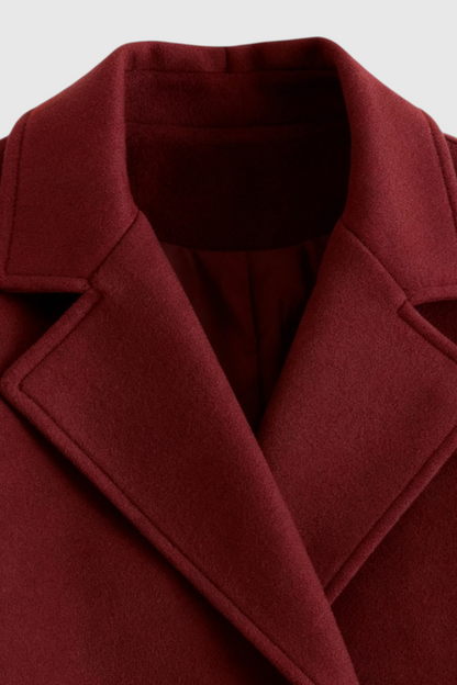 Long Double Breasted Coat | Relaxed Fit, Notched Lapel, Cuff Strap Detail