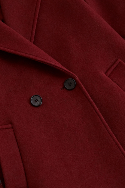 Long Double Breasted Coat | Relaxed Fit, Notched Lapel, Cuff Strap Detail