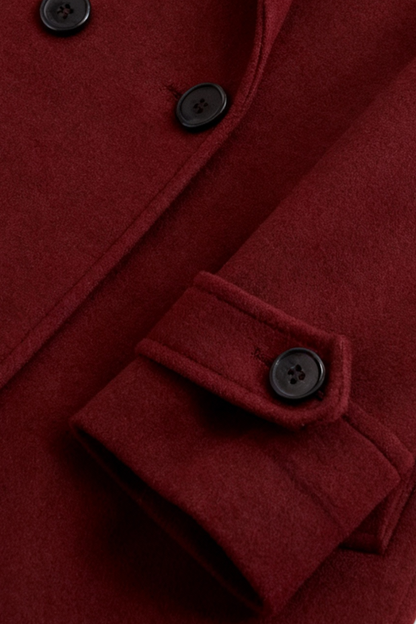 Long Double Breasted Coat | Relaxed Fit, Notched Lapel, Cuff Strap Detail