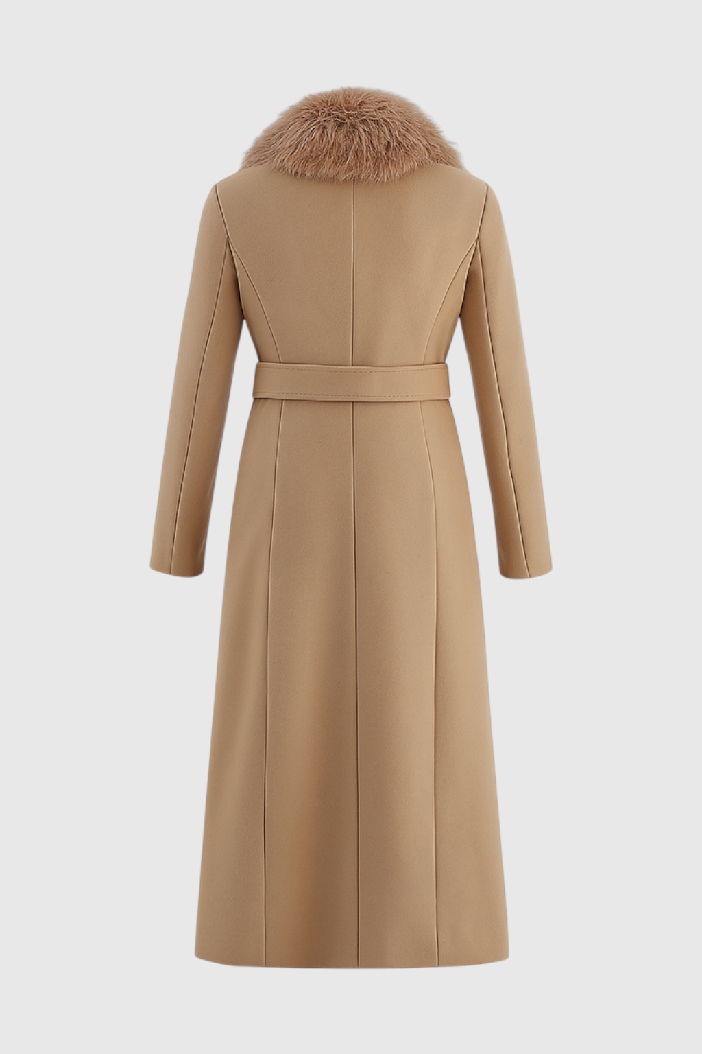 Long Belted Coat | Faux Fur Collar | Patch Pockets | Regular Fit