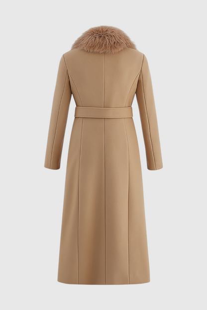 Long Belted Coat | Faux Fur Collar | Patch Pockets | Regular Fit