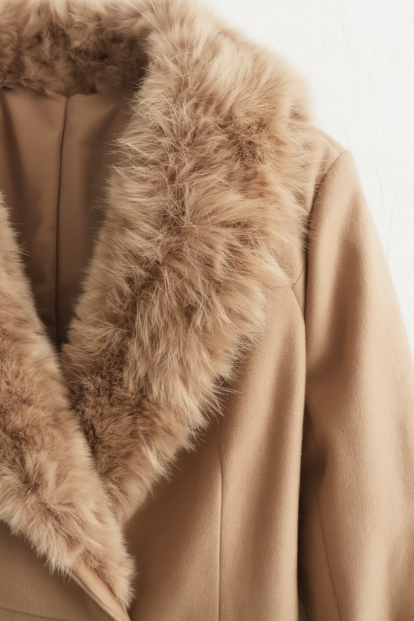 Long Belted Coat | Faux Fur Collar | Patch Pockets | Regular Fit