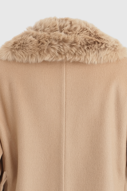 Long Belted Coat | Faux Fur Collar | Patch Pockets | Regular Fit