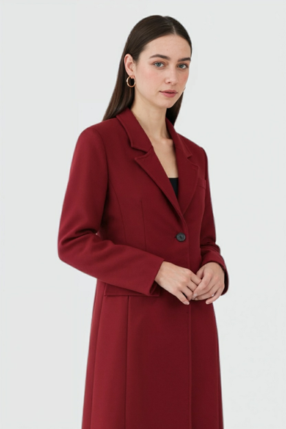 Longline Polyester Coat | Single-Breasted | Slim Fit | Notched Lapel