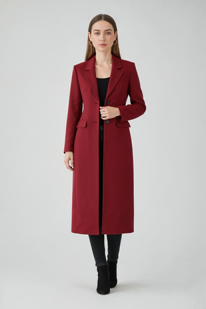 Longline Polyester Coat | Single-Breasted | Slim Fit | Notched Lapel