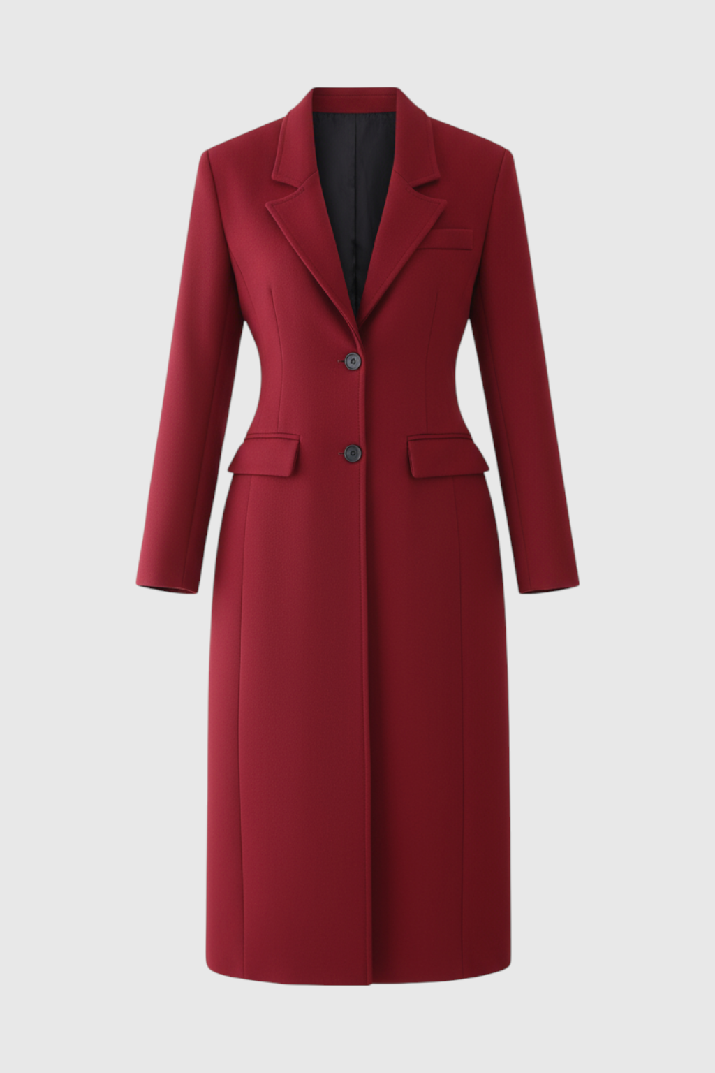 Longline Polyester Coat | Single-Breasted | Slim Fit | Notched Lapel