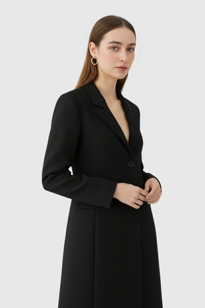 Long Single Breasted Coat | Slim Fit, Notched Lapel, Clean Tailored Line
