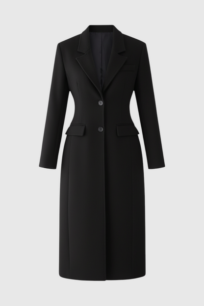 Long Single Breasted Coat | Slim Fit, Notched Lapel, Clean Tailored Line