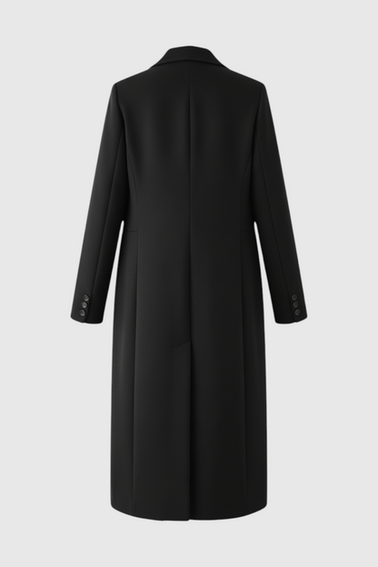 Long Single Breasted Coat | Slim Fit, Notched Lapel, Clean Tailored Line