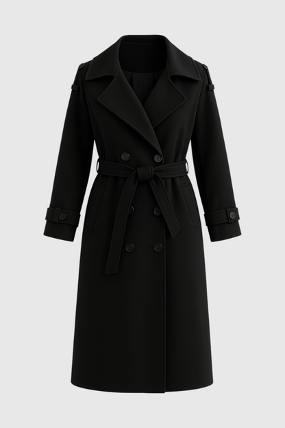 Double-Breasted Long Trench Coat | Self-Belt, Epaulettes, A-Line Fit