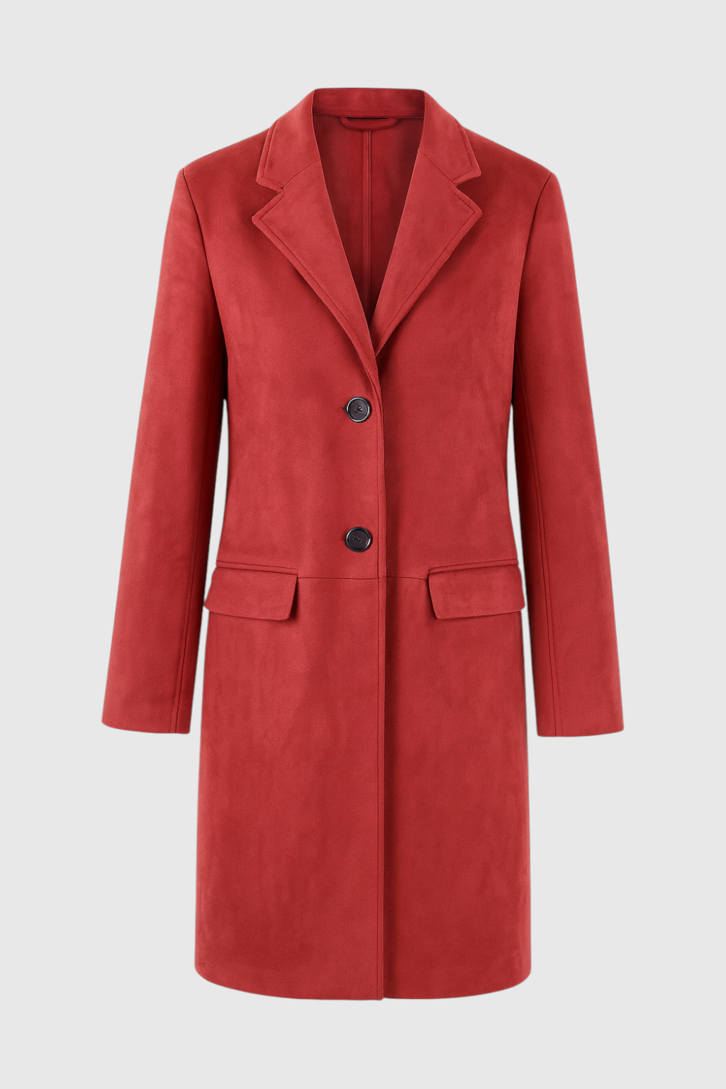 Long Single-Breasted Coat | Suedette Finish | Wide-Waist Fit