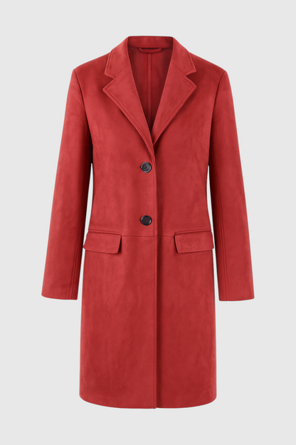 Long Single-Breasted Coat | Suedette Finish | Wide-Waist Fit
