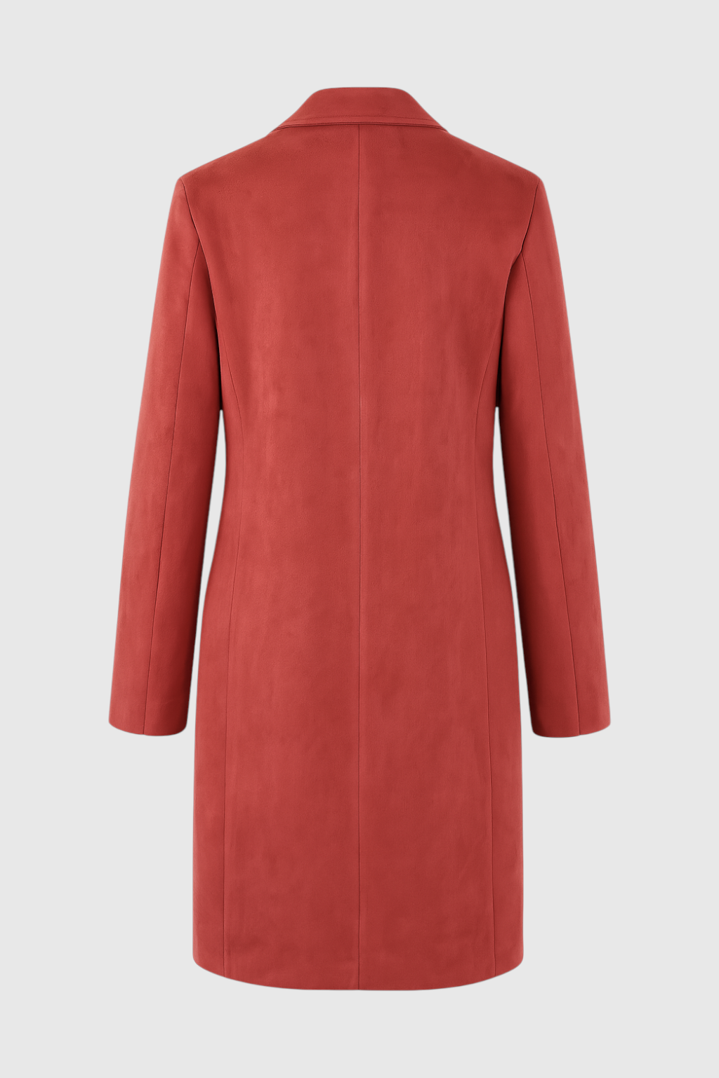 Long Single-Breasted Coat | Suedette Finish | Wide-Waist Fit