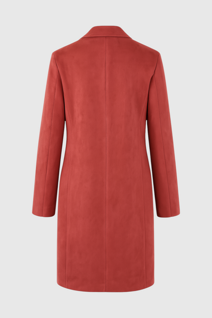 Long Single-Breasted Coat | Suedette Finish | Wide-Waist Fit