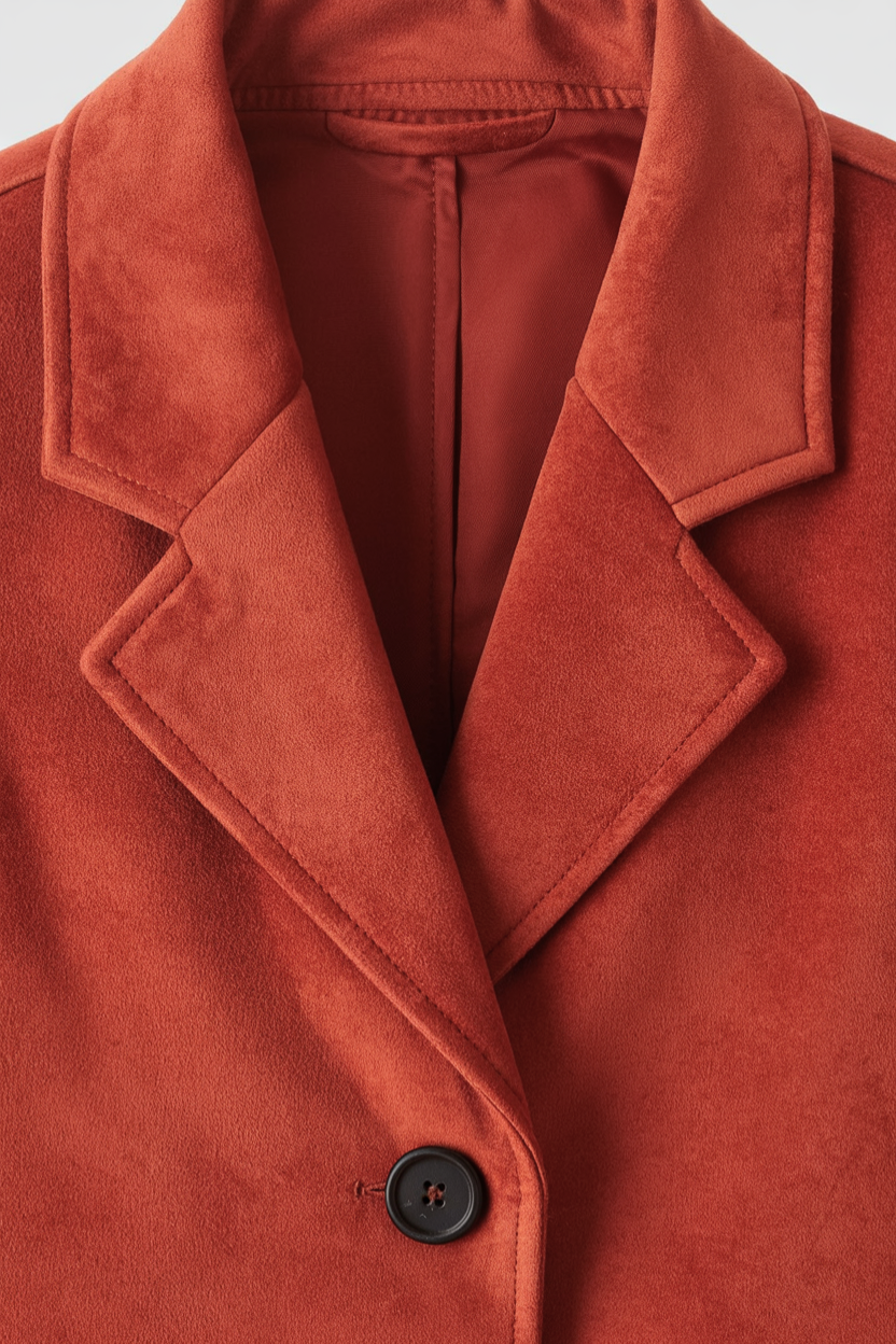 Long Single-Breasted Coat | Suedette Finish | Wide-Waist Fit