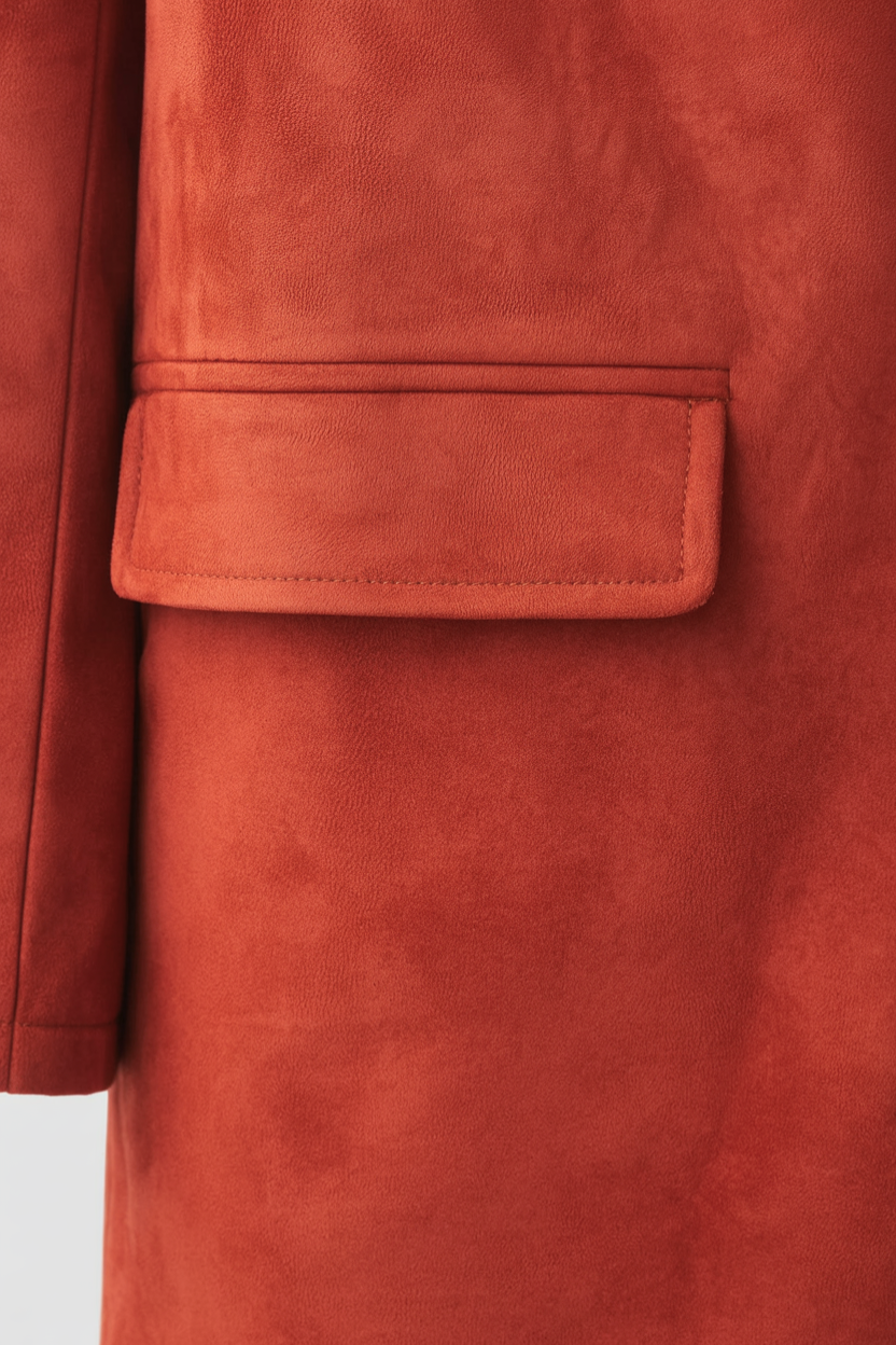 Long Single-Breasted Coat | Suedette Finish | Wide-Waist Fit