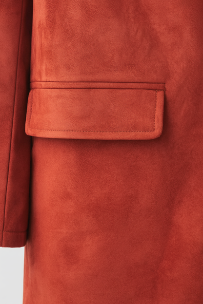 Long Single-Breasted Coat | Suedette Finish | Wide-Waist Fit