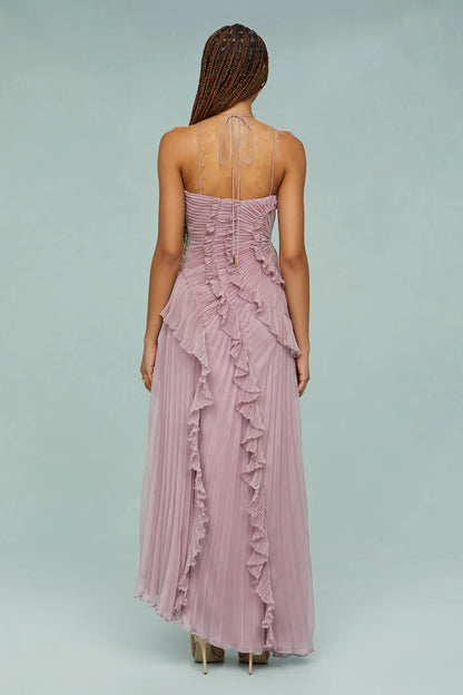 | Sculpted Pleats One-Shoulder Midi Dress