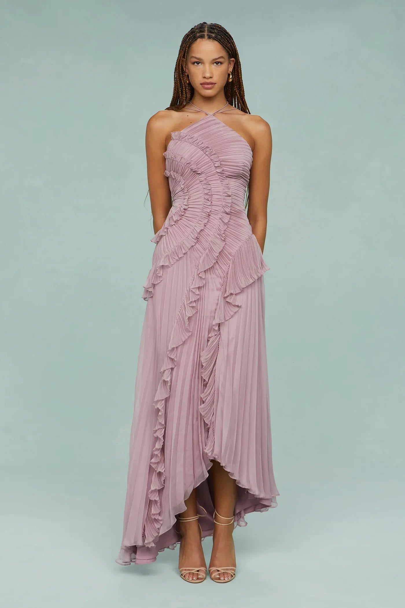 | Sculpted Pleats One-Shoulder Midi Dress