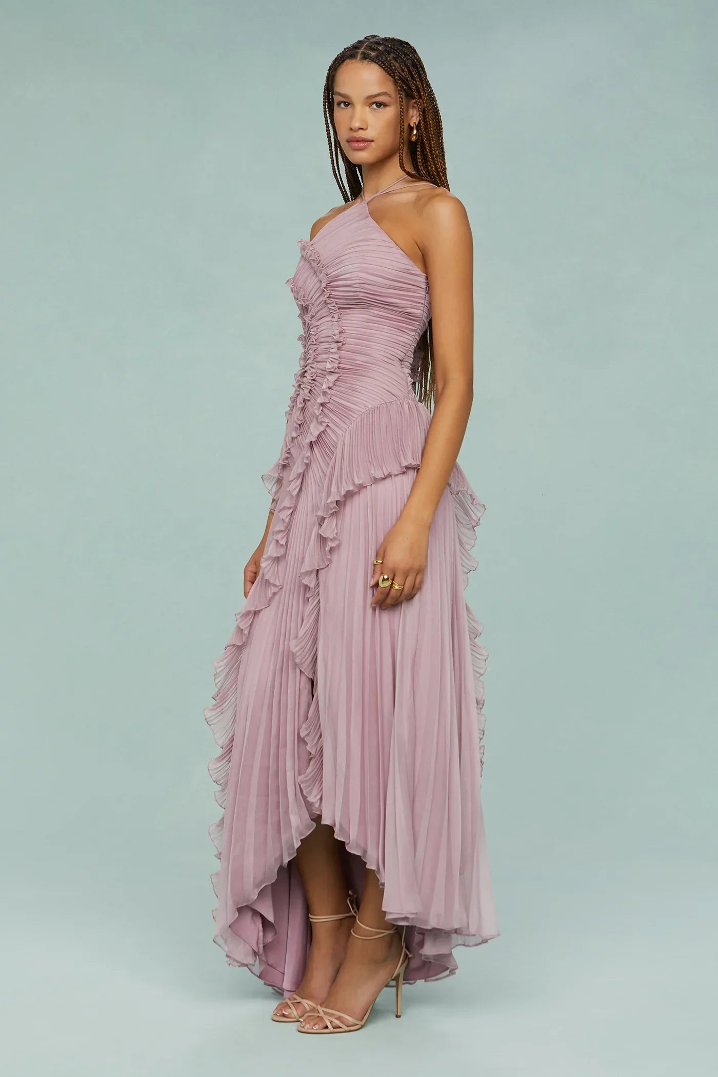| Sculpted Pleats One-Shoulder Midi Dress