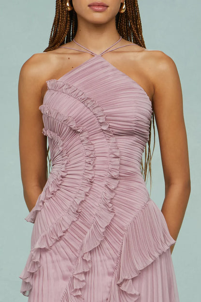| Sculpted Pleats One-Shoulder Midi Dress