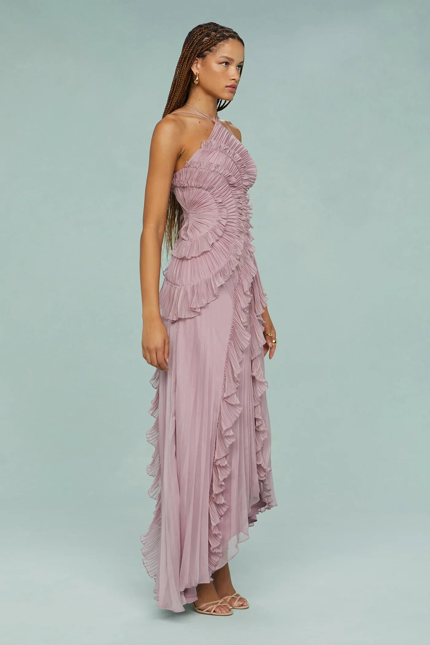 | Sculpted Pleats One-Shoulder Midi Dress