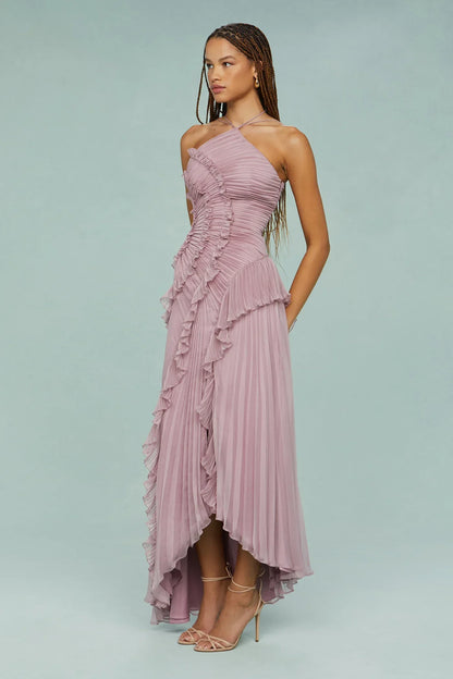 | Sculpted Pleats One-Shoulder Midi Dress
