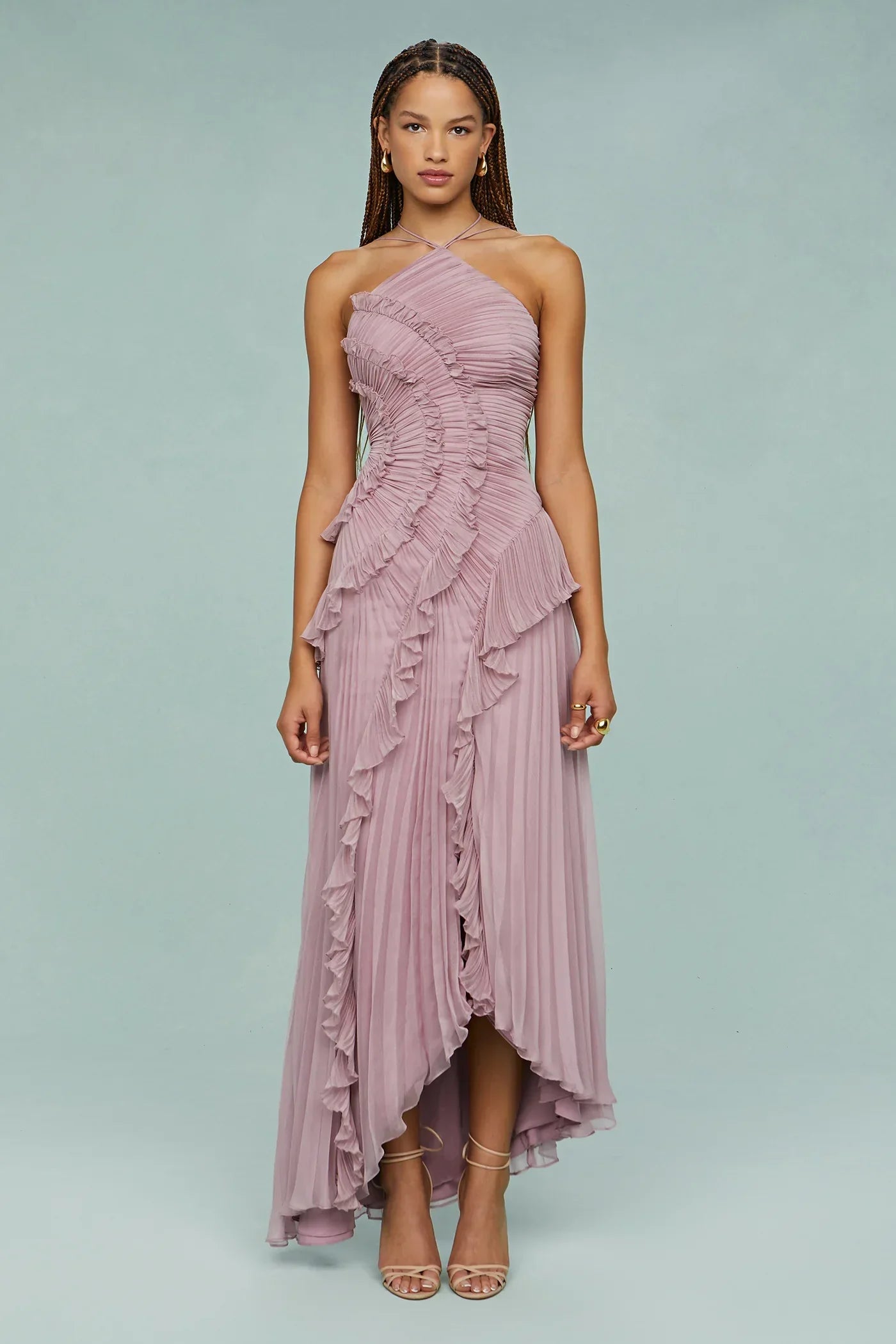 | Sculpted Pleats One-Shoulder Midi Dress