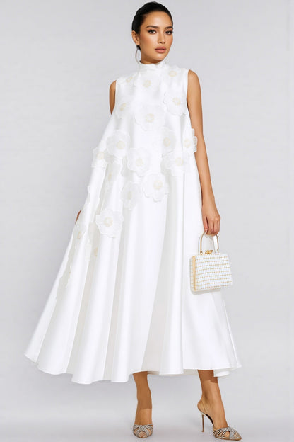 Jaxsty White Flowers Sleeveless Maxi Dress