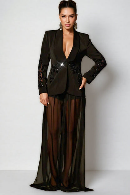 Ursa Rhinestone Mesh Blazer Set