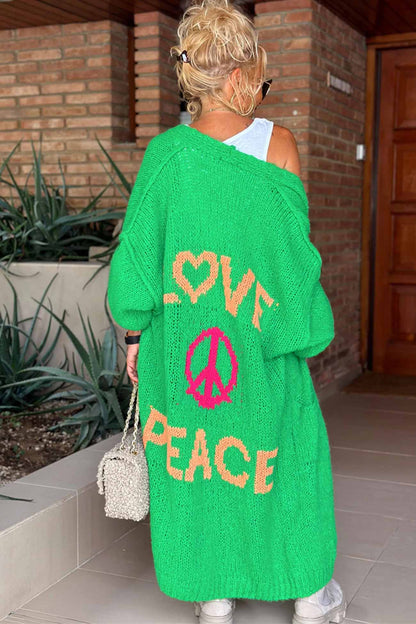 Letter Print Long Sleeve Open Front Cardigan