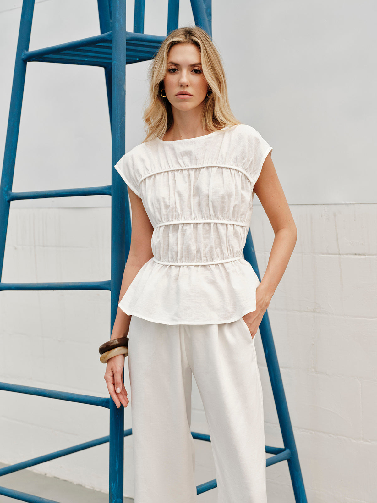Lightweight Linen Blouse for Women – Semi-Transparent, Short Sleeve, Casual Style