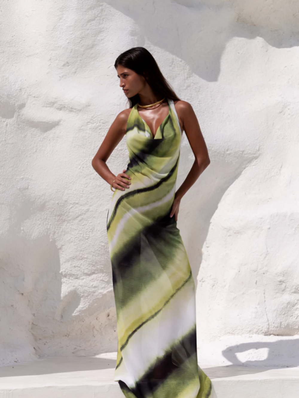 | Cowl Neck Gradient Maxi Dress