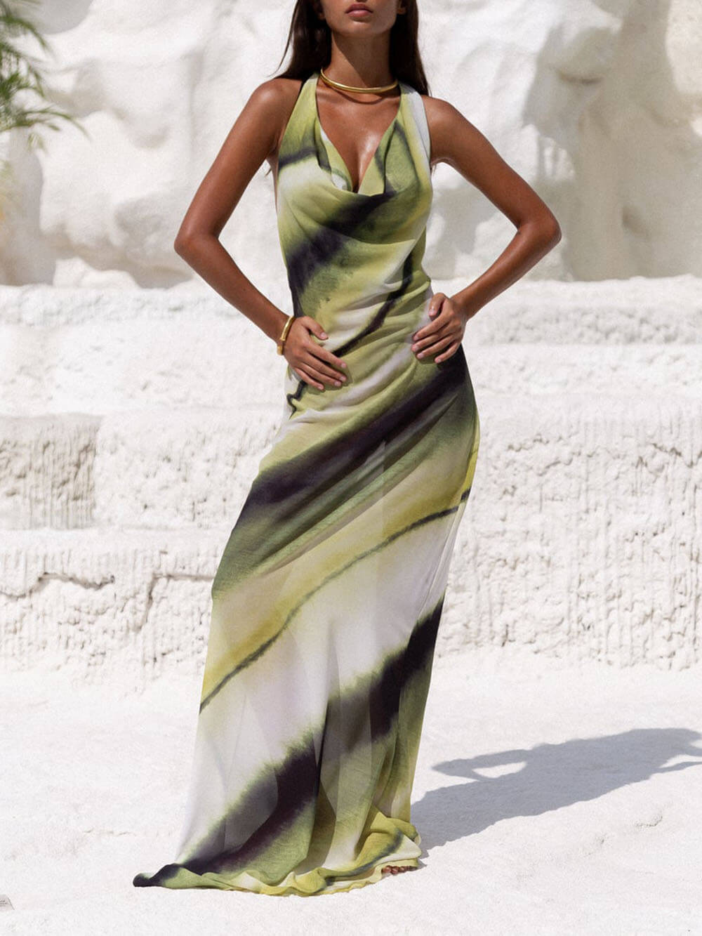 | Cowl Neck Gradient Maxi Dress