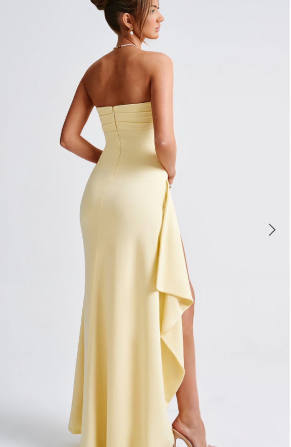| Strapless Drape Thigh Slit Evening Gown