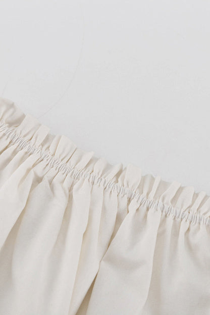 Long Puff Sleeve Ruched Crop Top Skirt Suits