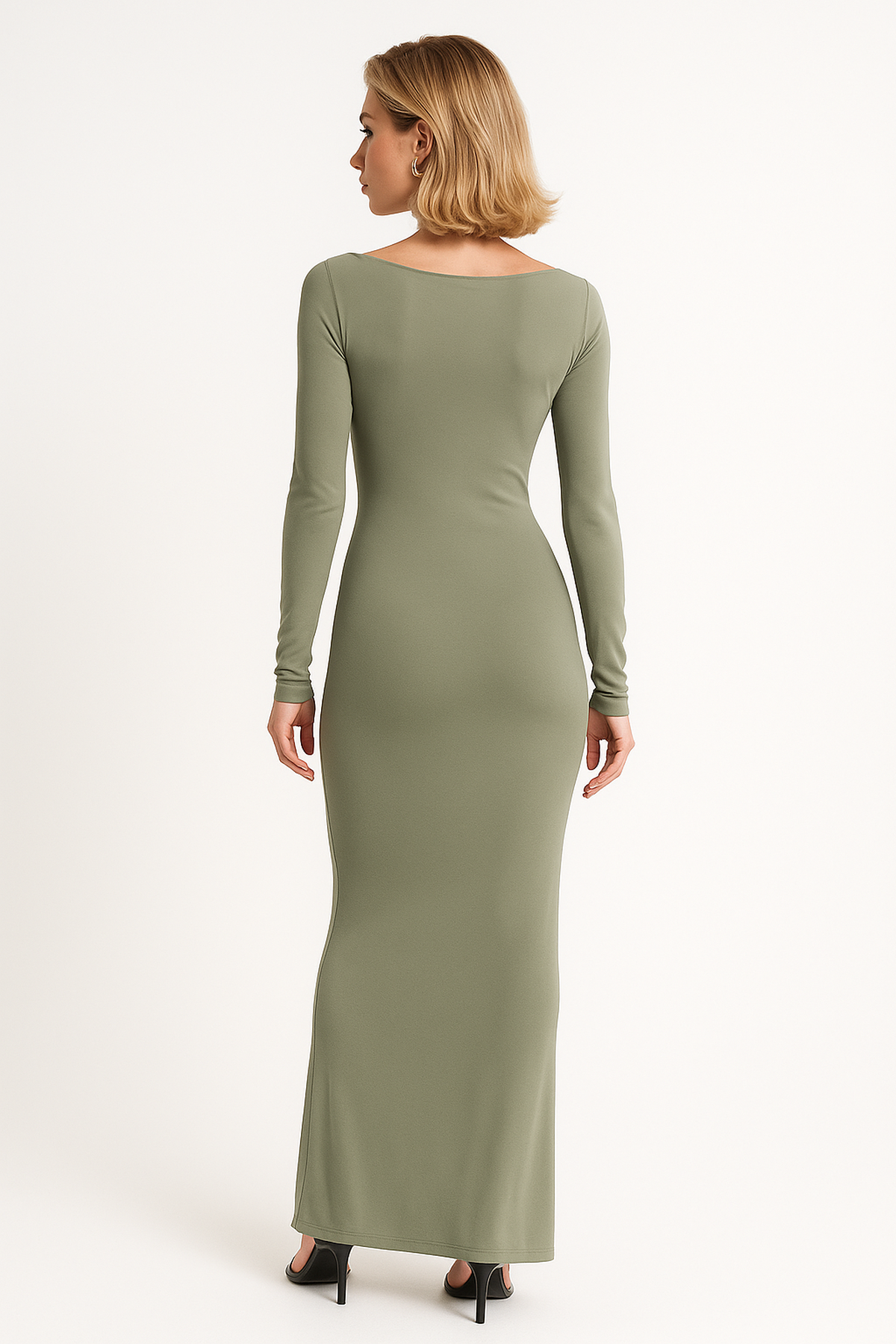 Long Sleeve Maxi Dress | Ruched Waist | Slim Fit | Floor Length