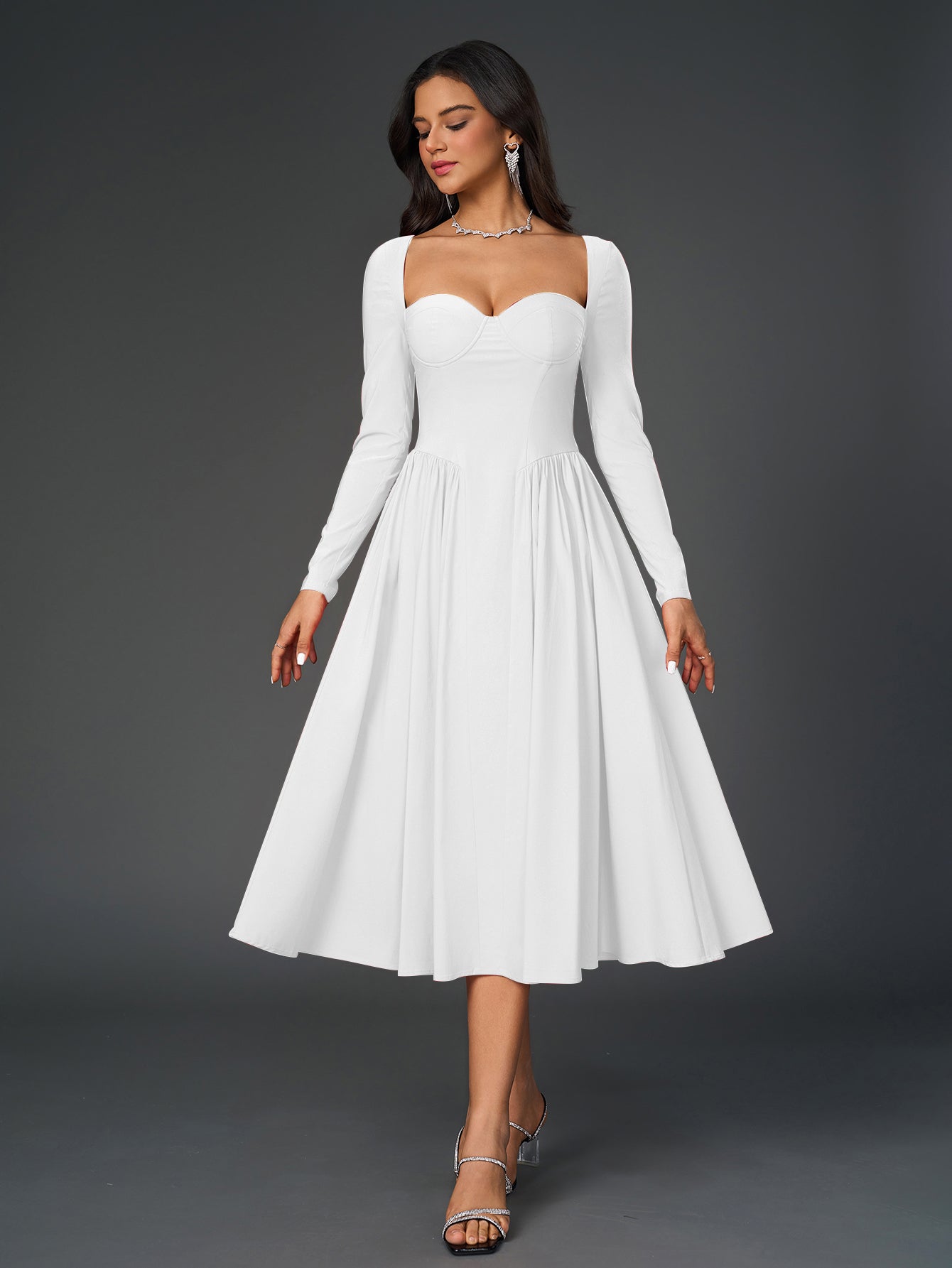 Long Sleeve Tie Back A-Line Dress