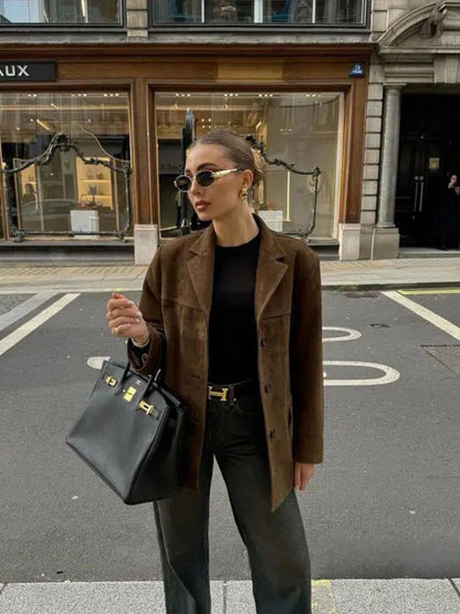 | Structured Shoulders Suede Blazer