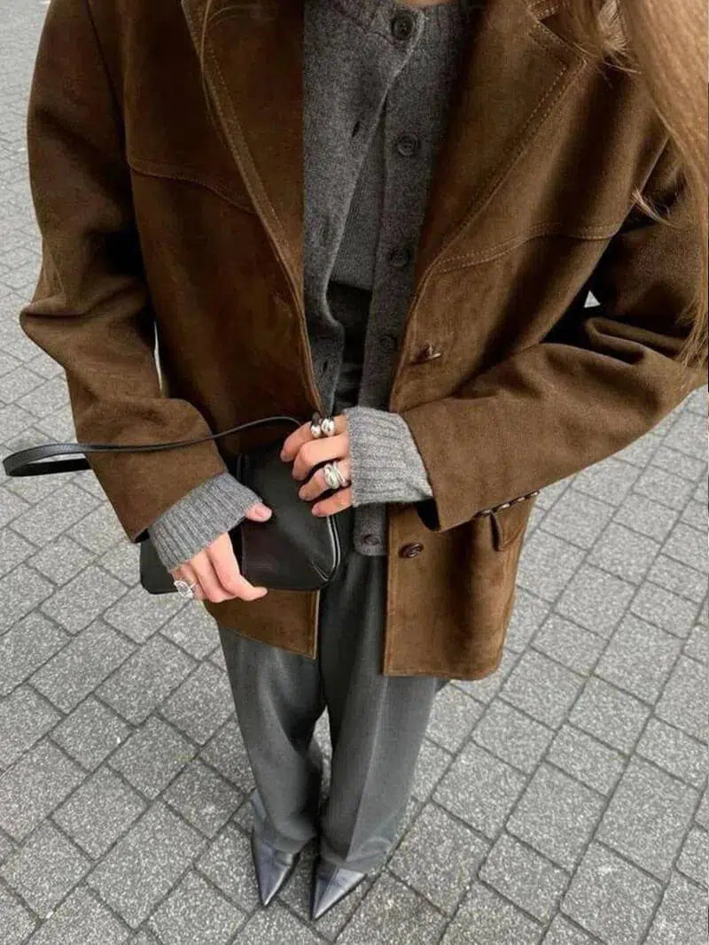 | Structured Shoulders Suede Blazer