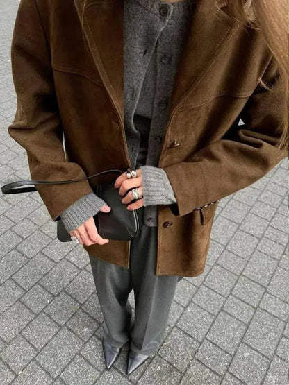 | Structured Shoulders Suede Blazer