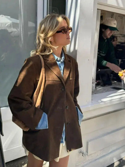 | Structured Shoulders Suede Blazer